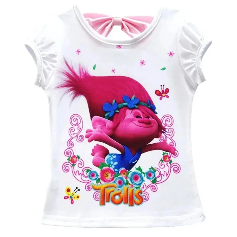 Co ⭐️ ♥   Nueva Ropa Infantil Poppi 2026 para Niñas, Camiseta de Anime T-Trolls + Falda, 2 Piezas, Disfraz de Cumpleaños, Vestido de Verano, Dibujos Animados Cos135
