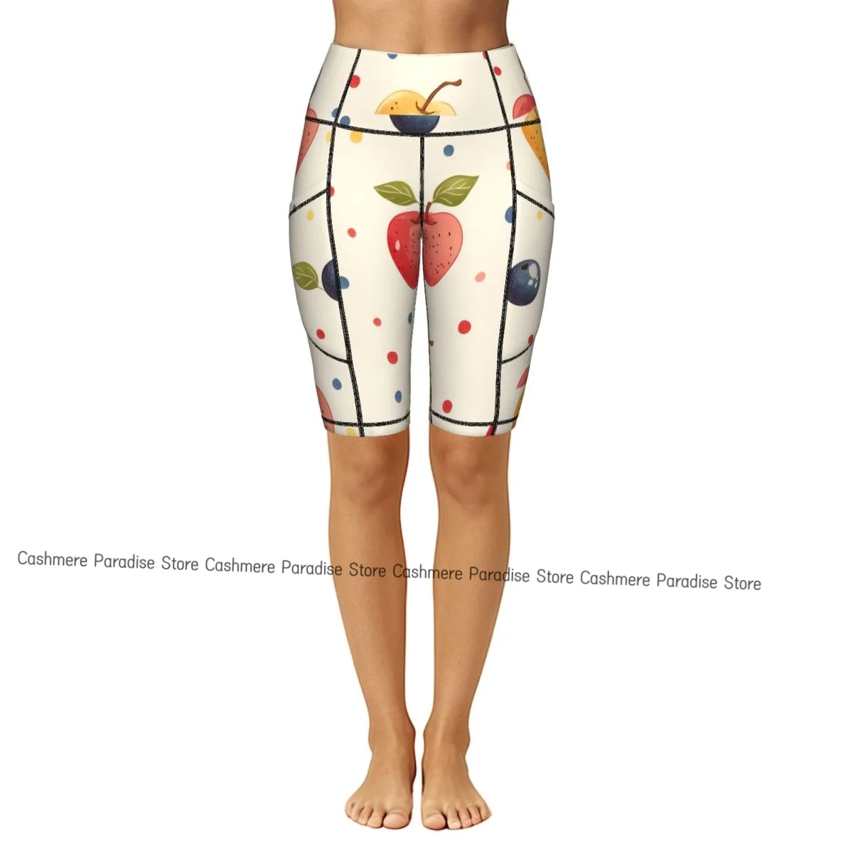Double Pocket Sports Shorts Women Elastic Slim   Fruit Cute Food Shorts Gym Exercise Running High Waist Yoga Fitness Shorts