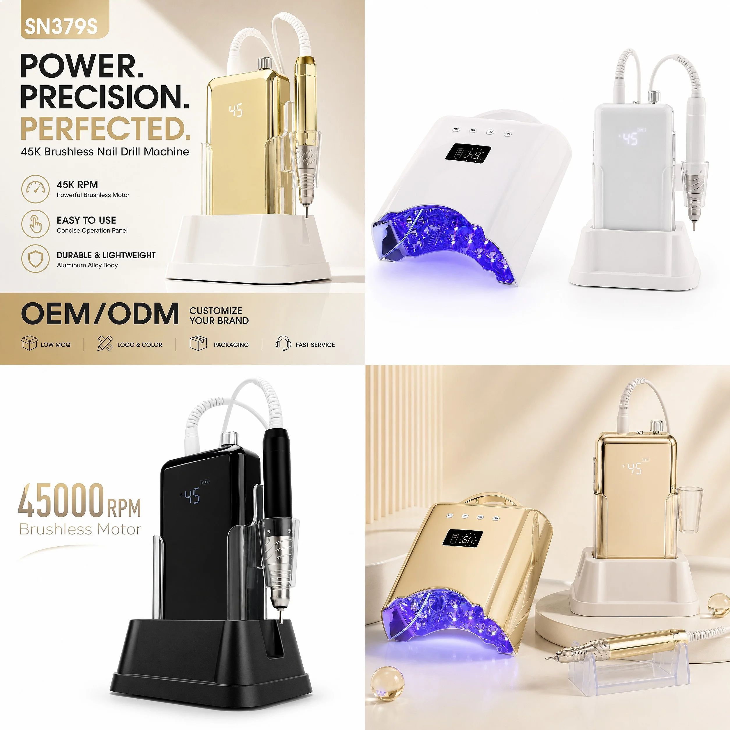 Luxury Cordless Electric Nail Drill 45000 RPM Waterproof Handle Portable Rechargeable Acrylic Nail Drill Machine