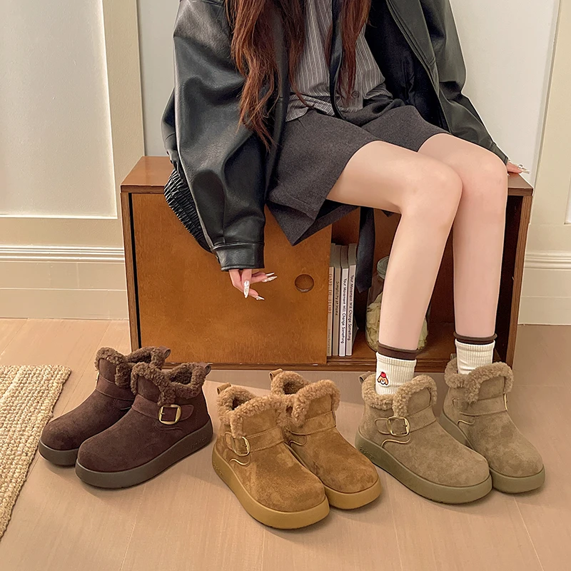 Chunky Platform Furry Suede Snow Boots Women 2027 Winter Thick Bottom Fluffy Fur Ankle Boots Side Zip Warm Plush Women's Shoes