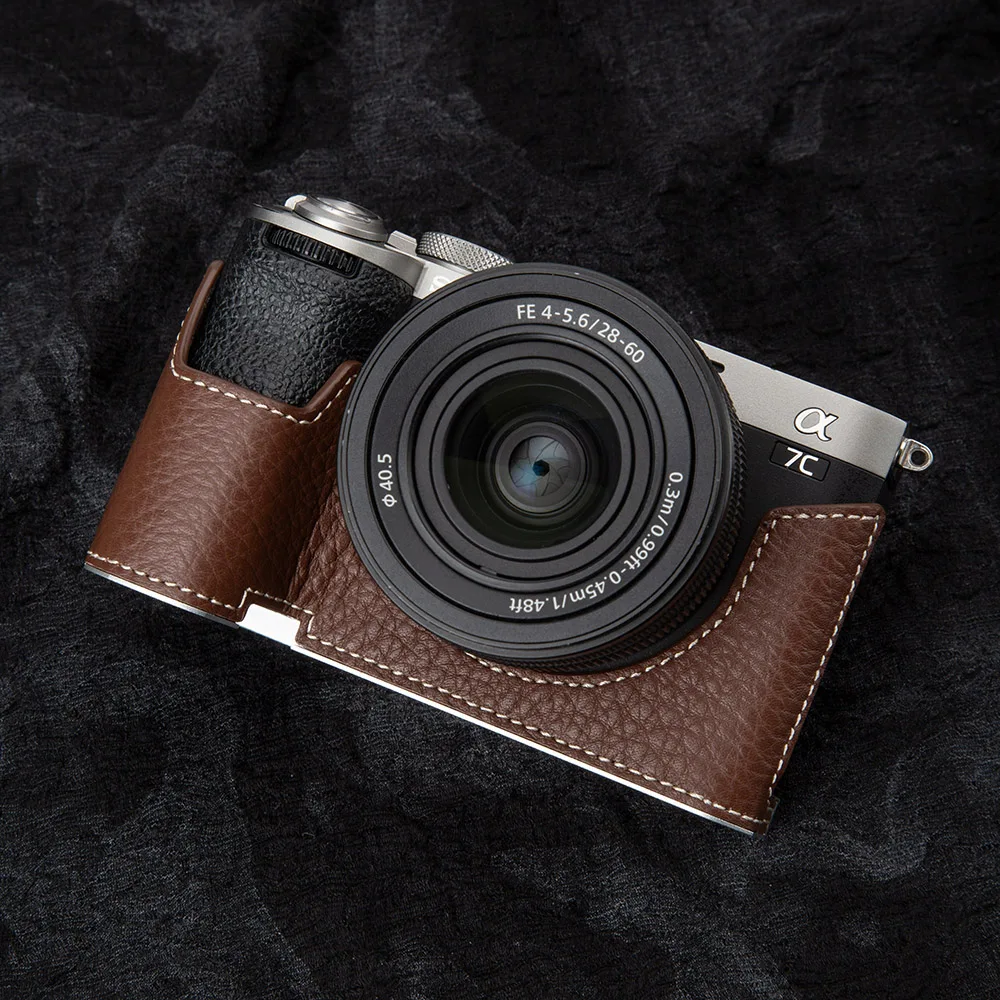 A7CM2 Vintage Genuine Leather Camera Case ILCE-7CM2 Half-Wrap Leather Camera Protector for Sony Alpha 7C II Case with Metal Base