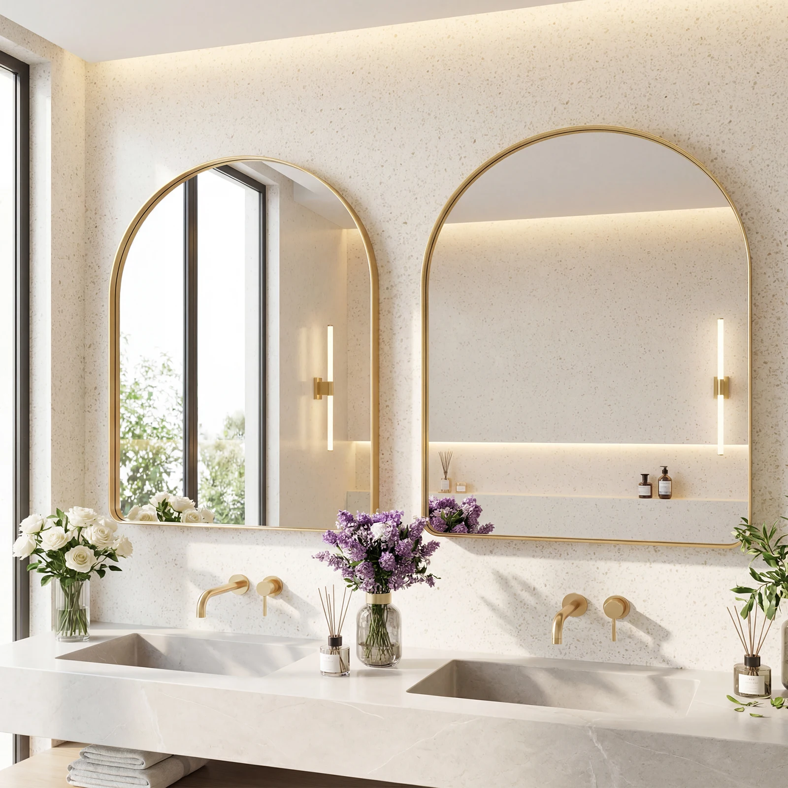 JHK Groove Arched Full-length Mirror Wall Mirror Arched Rounded Rectangle Bathroom Mirror for Over Sink Modern Wall Mount Vanity Mirrors with Matte Metal Deep Framed for Home Decor view 5