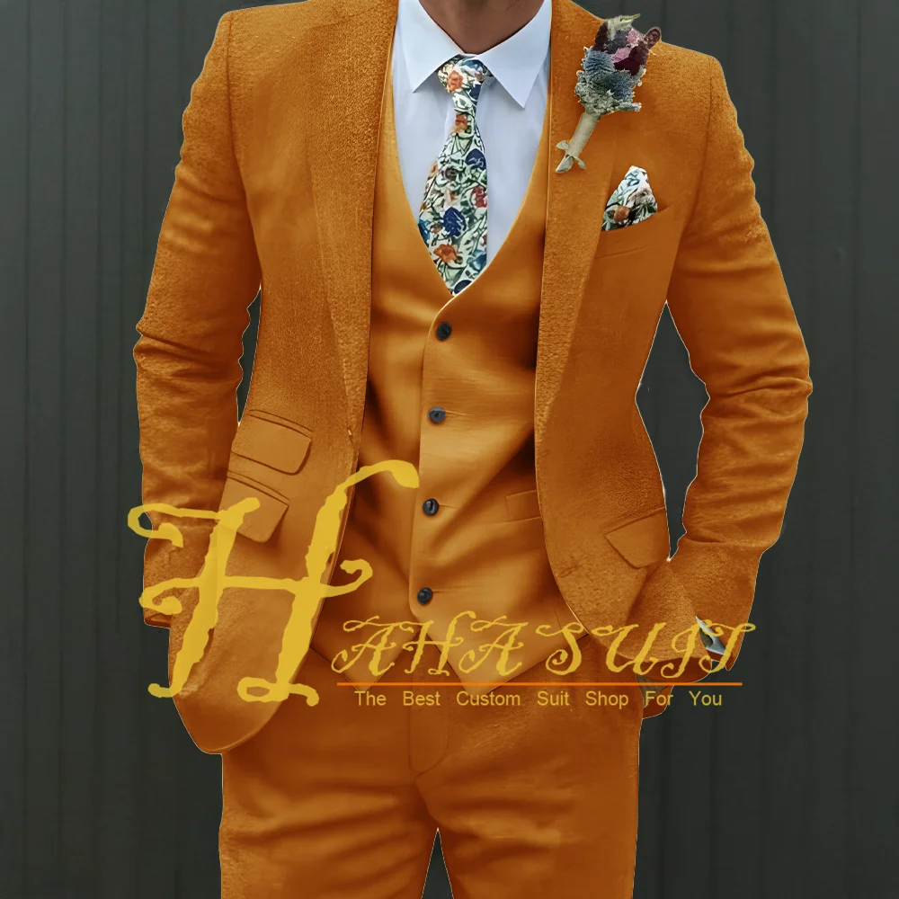 

2025 New Men SuitsTailored Double Breasted Top Lapel Tuxedo Slim Fit Male Costume Pour Homme Groom 3 Pieces Prom Sets