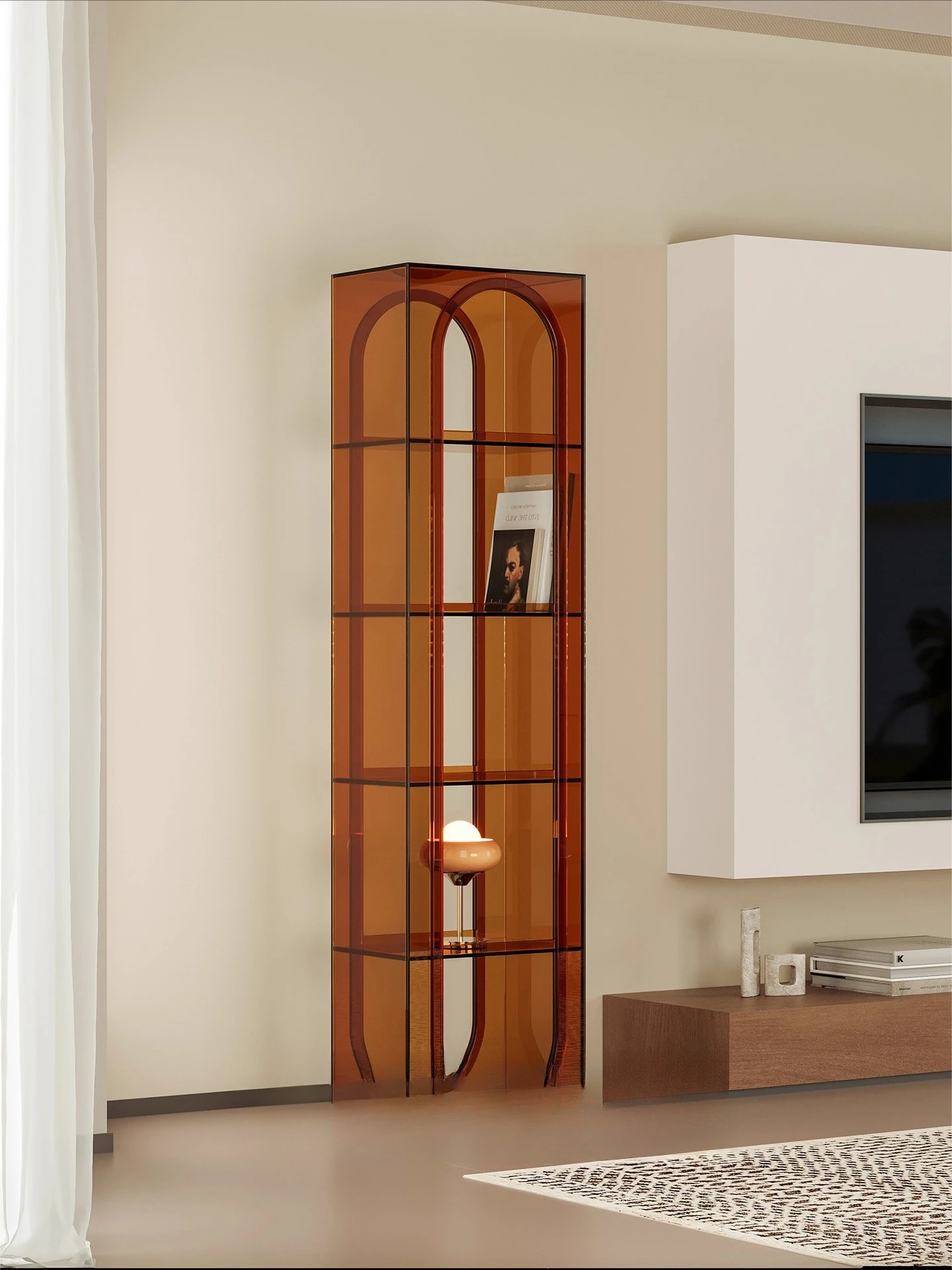 本棚、リビングルームのフロアシェルフ、本棚、壁に一体型のロッカー、収納グリッドキャビネット、シンプルなフィギュアディスプレイキャビネット