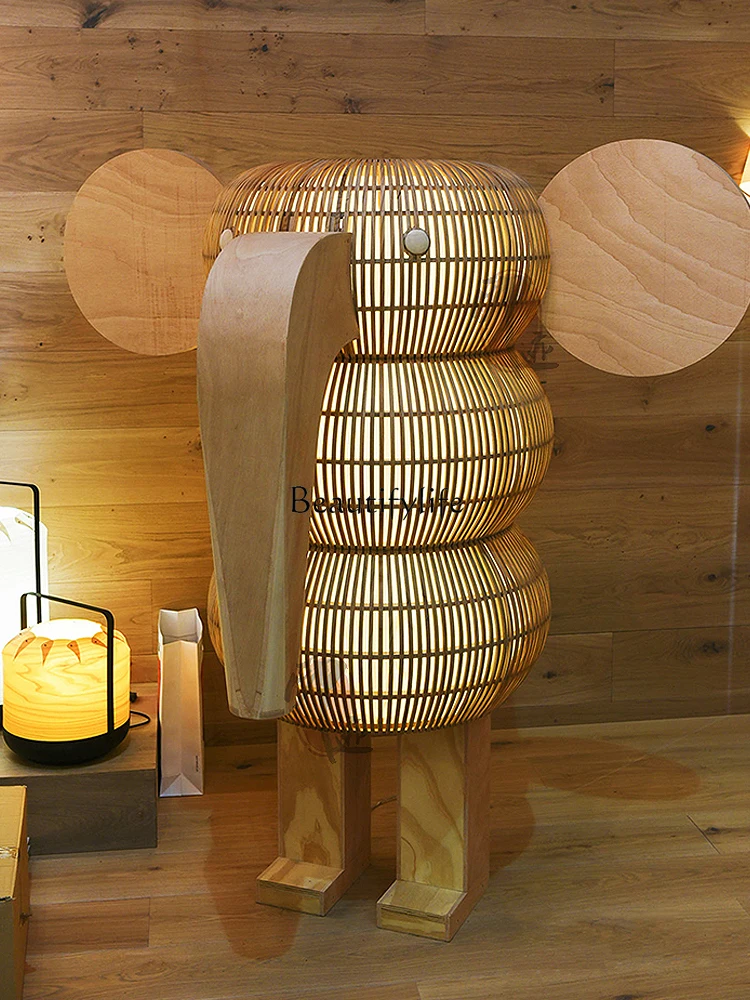 

High-end hotel lobby club art creative elephant original floor luminous object ornament