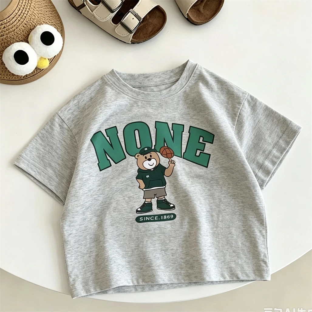 Child's Casual Sports T Shirt Printing Pure Cotton Tees Round Neck Pullovers Simple Versatile Base Shirt Boys Thin Cotton Tops