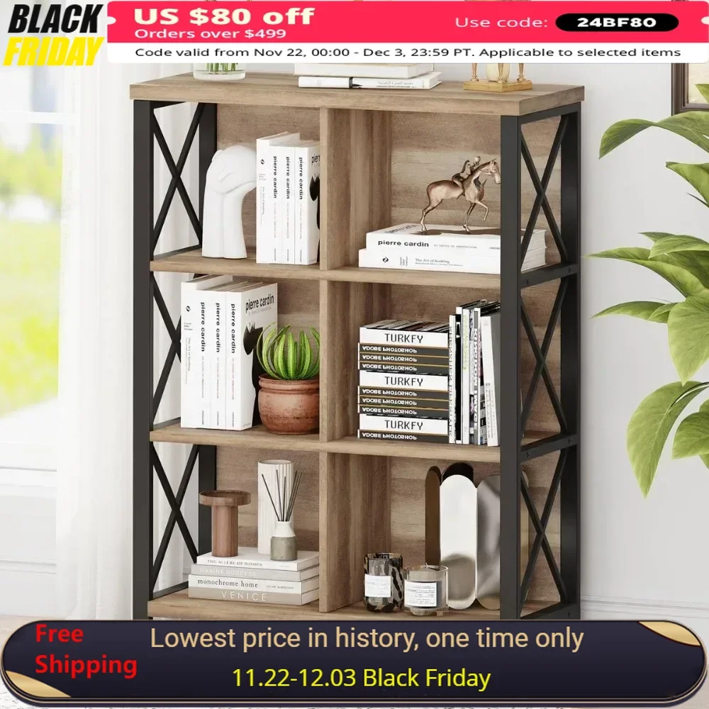 

Rustic 6 Cube Storage Organizer Shelf Wardrobe Wood and Metal Cubby Bookcase Bookshelf for Books Bookcase & Magazine Racks Book