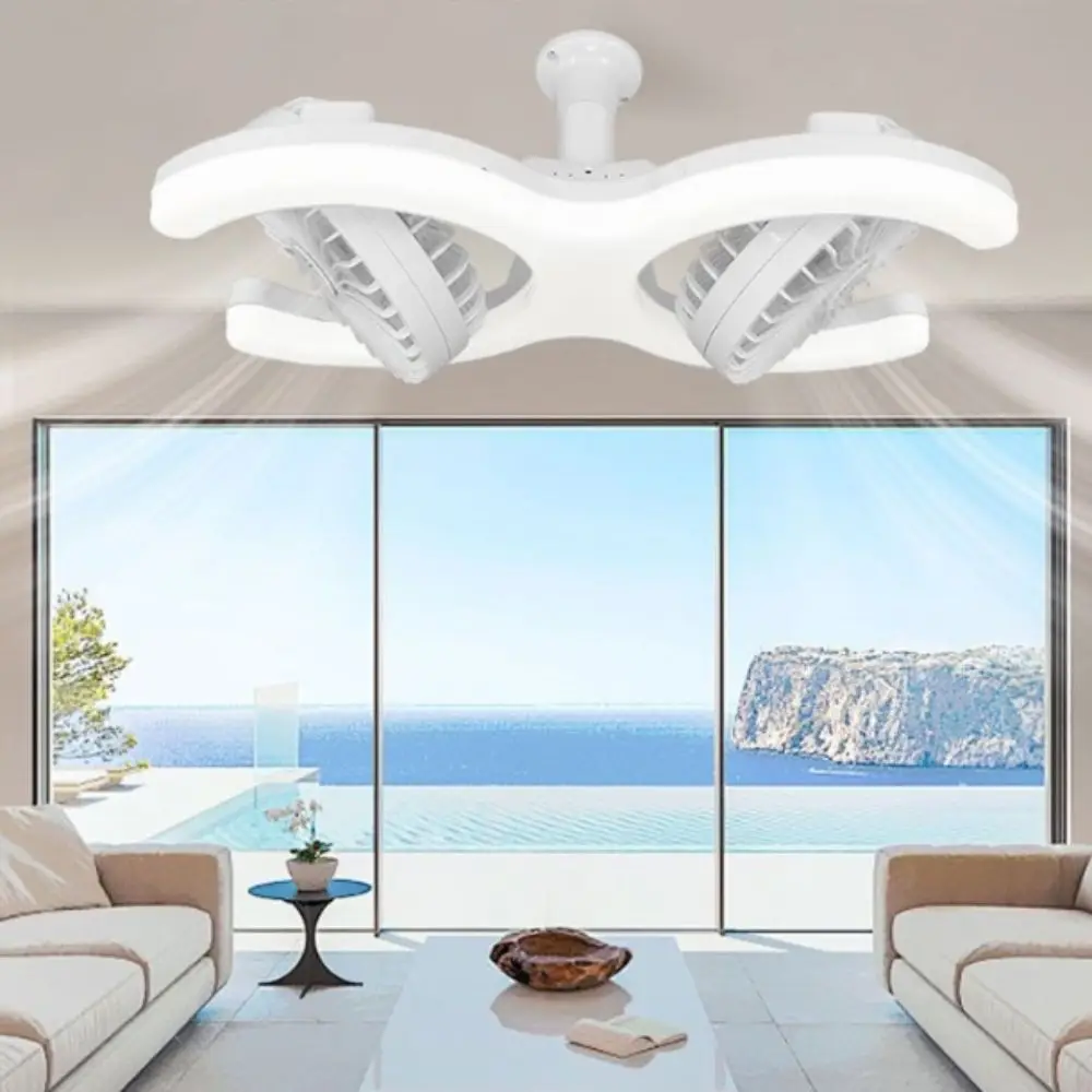 E27 Socket Fan Light Quiet Ultra-Powerful Electric Fan Light Low Noise Soft Illumination LED Pendant Fan Light Study Room
