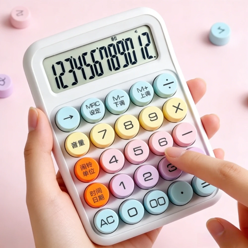 

12-разрядный механический калькулятор-клавиатура, милый, в цветах конфет, многофункциональный, настольный, канцелярский, для офиса, студентов, детей