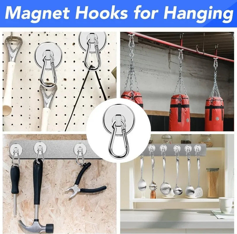 Strong Neodymium Magnetic Hooks 360°Rotating Carabiner Magnet Ring Magnetic Refrigerator Hook Home Kitchen Bathroom Suction Cup