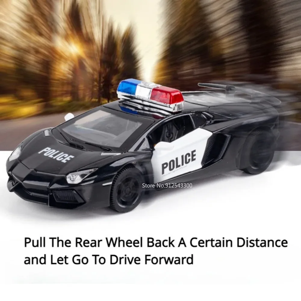 1:32 Schaal Lambor LP740 Politieauto Speelgoed Model Simulatie Diecast Deuren Geopend Pull Back Legering Modellen Kinderen Speelgoed Collectie Geschenken