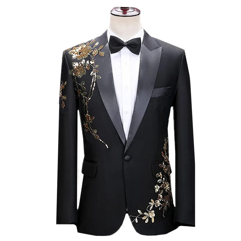 New Men's Decal Sequin Suit Single Button Spliced Jacket Fashionable Mens Wedding Party Stage Performance Luxurious Blazers