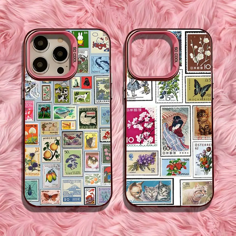 

Stamp Pattern Phone Case For iPhone 16,15,14,13,12,11,Pro,Max,Plus,Mini,SE Anti Fall Pink Matte Hard Bumper