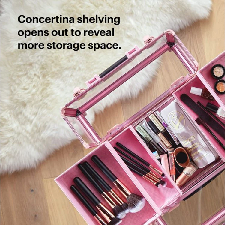 Aluminum Makeup Train Case with Table, Rolling Travel Salon Nail Trolley Cosmetic Hairdressing Storage Organizer Table