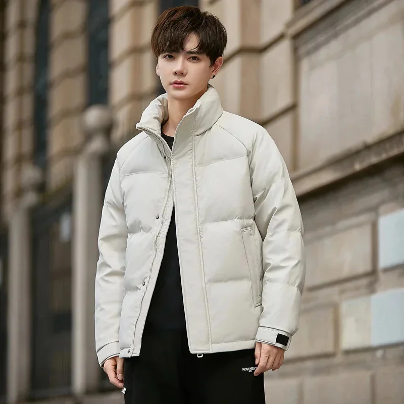 Men's Winter New Style Stand Collar Down Jacket White Duck Simple Warm Jack All-Match Solid Color Coat Clothes