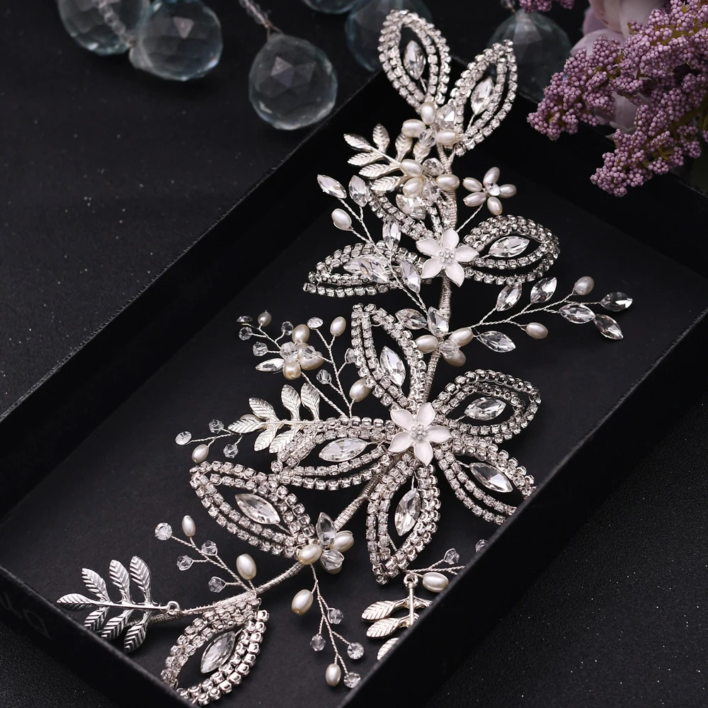 

Rhinestone Hair Headband Flowers Bride Hair Decoration Silver Fascinator For Women Wedding Headband Woman Guest Bridal Jewelries