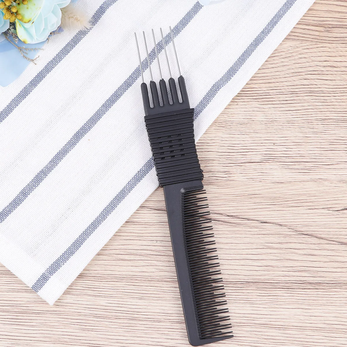Black Carbon Fiber Anti-Static Rat-Tail Hair Comb Steel Wire Plastic Haircut Comb Fine Hair Styling Tool Salon Barber Use