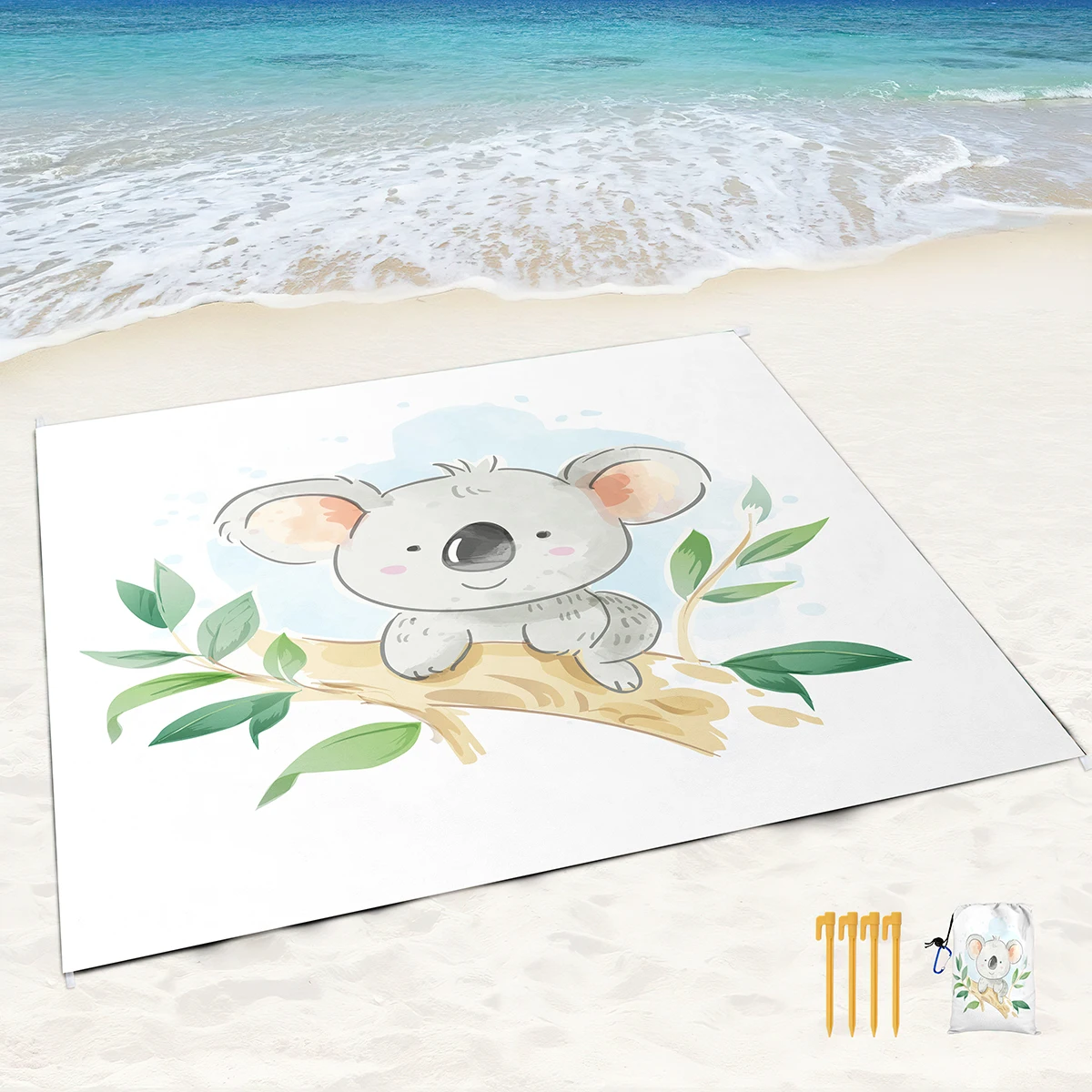 Beach Blankets Cute Cartoon Koala Sandproof Waterproof Extra Large Travel Lightweight Portable Packable Outdoor Camping Hiking