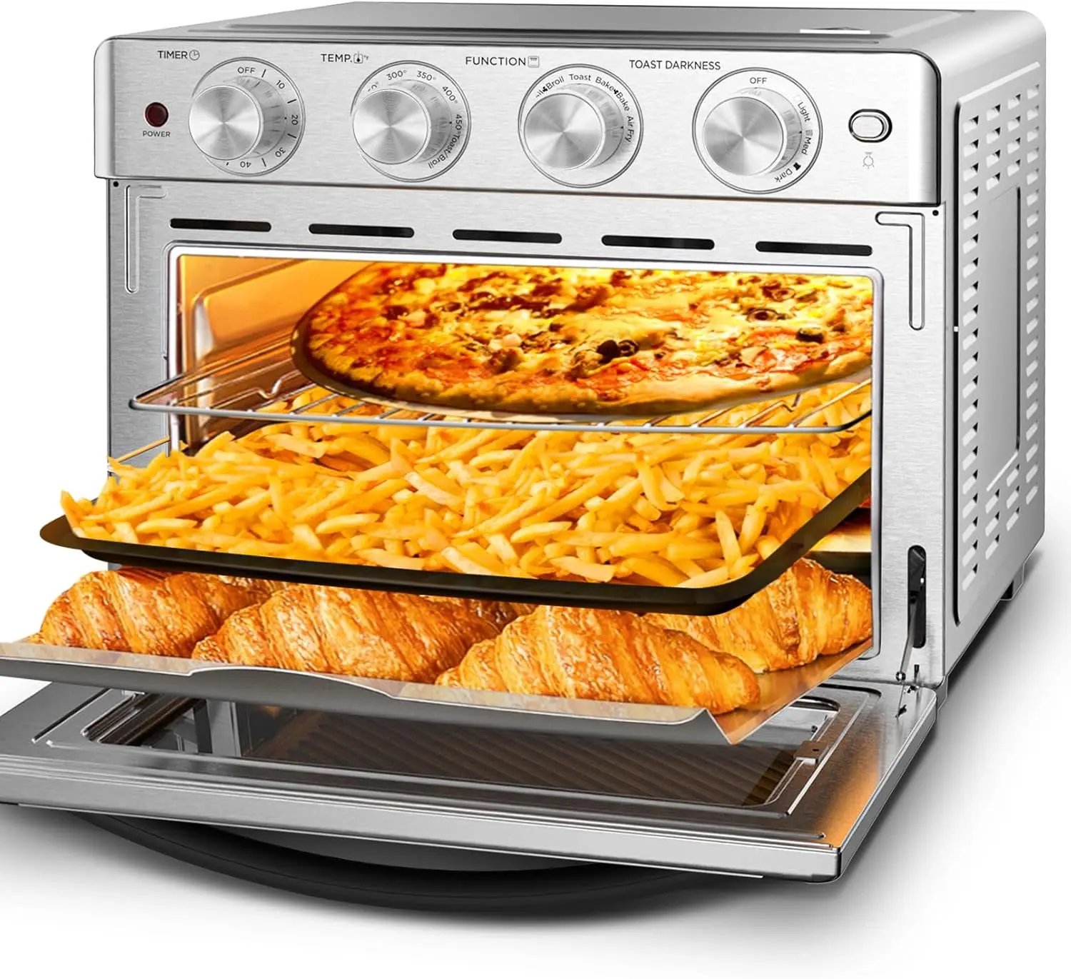 Large 26 QT Air Fryer Toaster Oven Combo with 7-in-1 Functions, Stainless Steel, Easy Bake and Roast