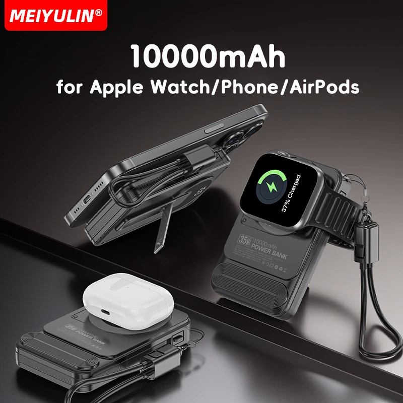 

10000mAh Wireless Magnetic Power Bank Portable USB C Cable Fast Charging External Battery Stand For Apple Watch iPhone Samsung