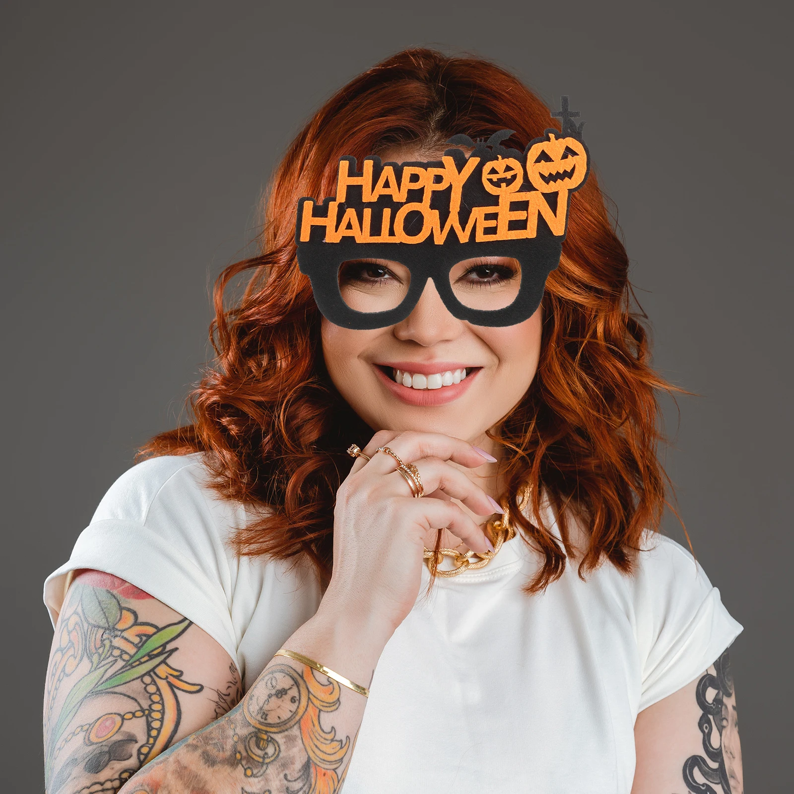 

5 Pcs Halloween Glasses Props Purple Spider Owl Multi Eye Pumpkin Cat Designs Plastic Felt Lightweight Party Supplies Photo