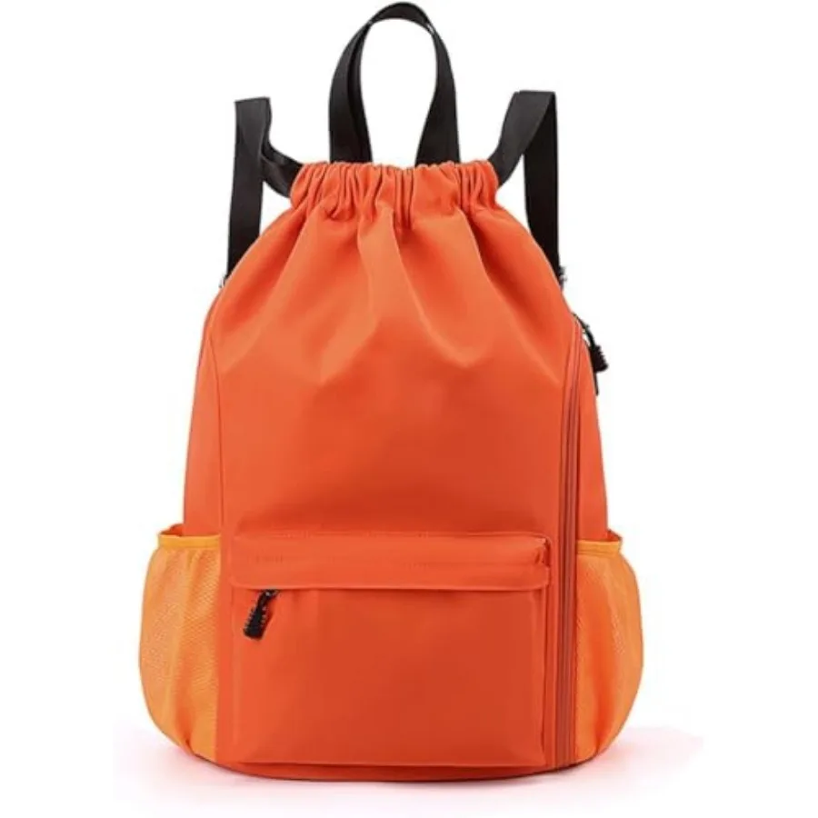 Mochila impermeable con cordón para gimnasio para hombres y mujeres, bolsa deportiva con bolsillo lateral, color naranja
