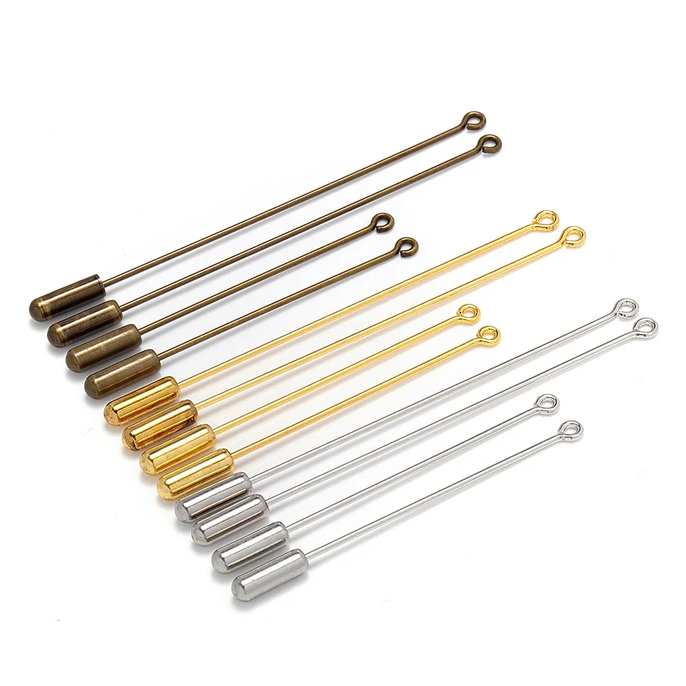 20Pcs 50/70mm Safety Long Brooch Pins Loop Eye Brooch Pin With Cap Stopper For DIY Jewelry Making Brooch Accessories Findings