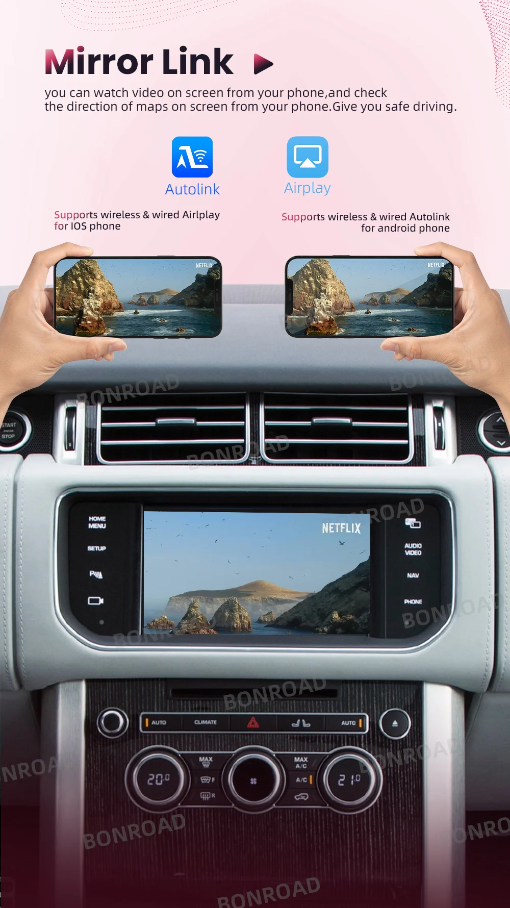 Bonroad Wireless CarPlay-Schnittstelle für Land Rover/Jaguar Range Rover Evoque Discovery mit Android Auto Mirror Link Navigation – Detail 11