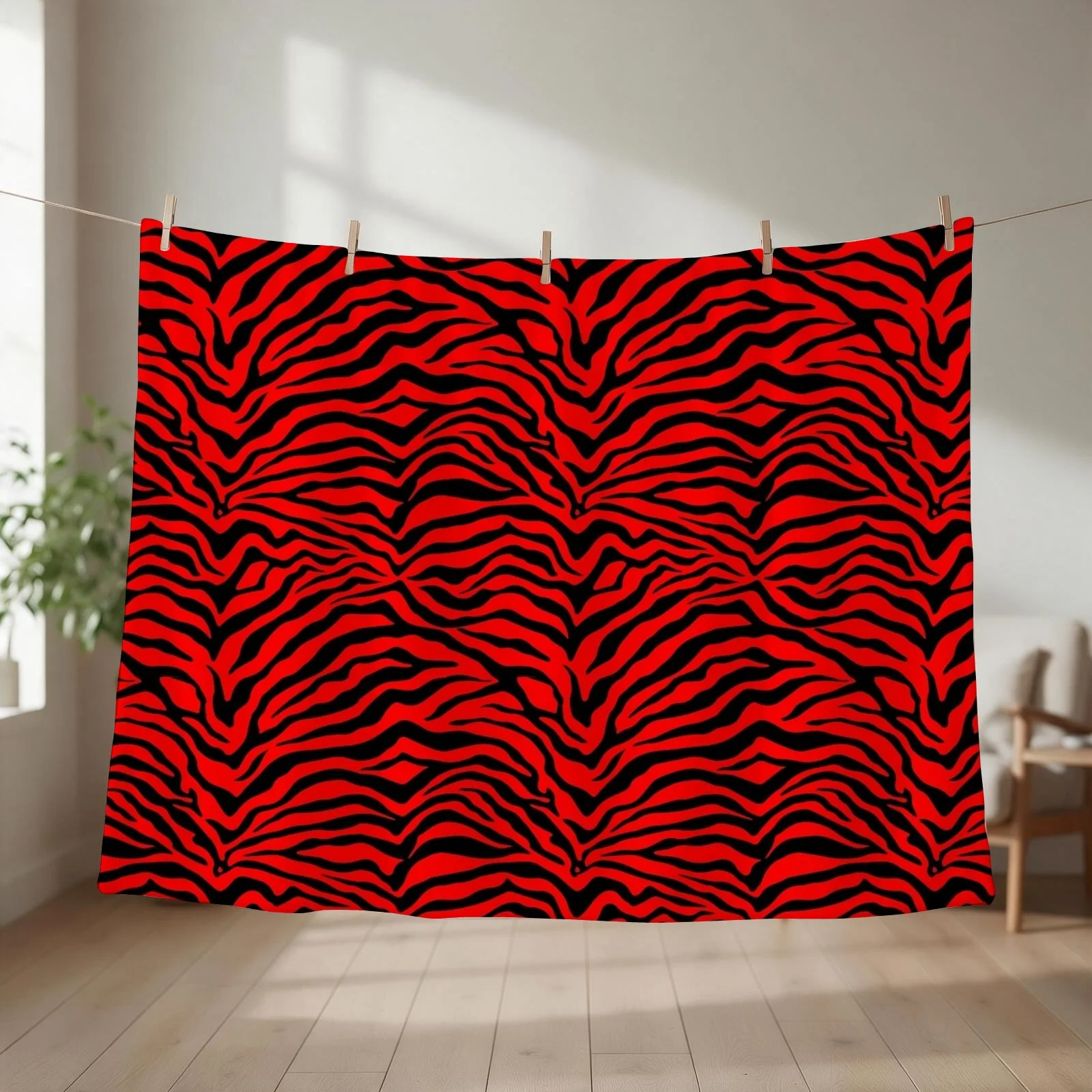 Zebra Stripes Animal Print Red Black Stripe Zebras Pattern Throw Blanket couch cozy soft plush fuzzy picnic outdoor blanket