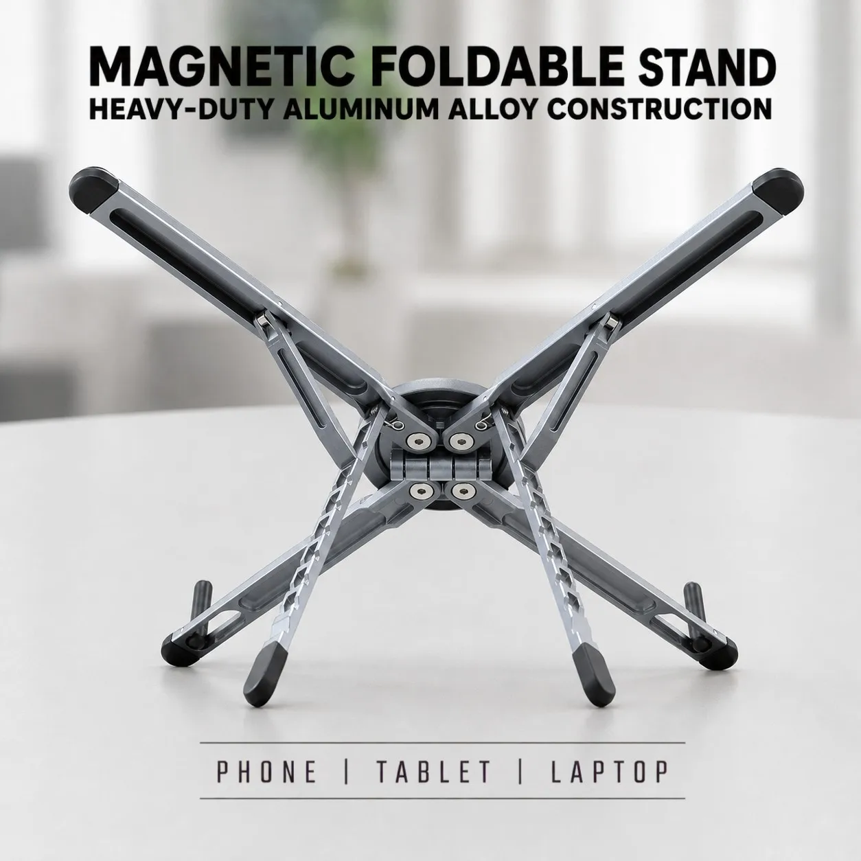 Aluminum Alloy Magnetic Laptop Stand, 8-Level Adjustable Foldable Desktop Holder for Tablets, Smartphones and iPhone Pro Max