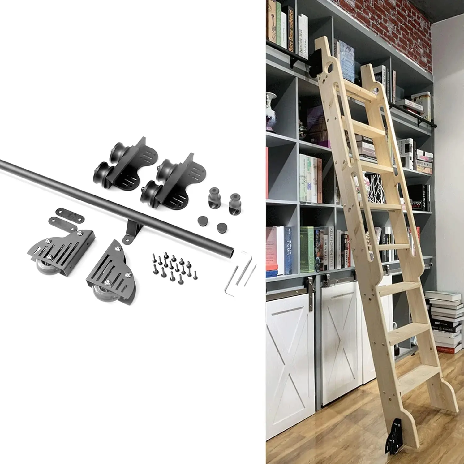 Sliding Barn Door Kit 3.3Ft-20Ft Sliding Ladder Library Full Set Hardware Rolling Track (No Ladder), Retractable Steel Round