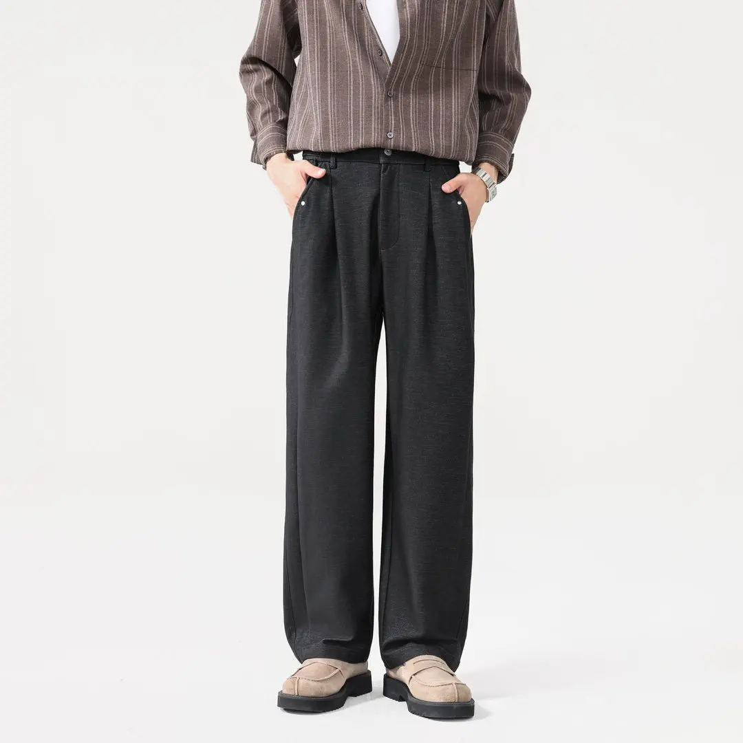 Men's Autumn Winter Thicken Casual Loose Comfortable Wide Leg Straight Pant Male Business Commute Pants Trousers