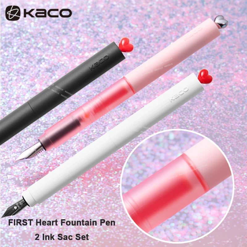 

Набор картриджей для перьевых ручек Kaco Spring Letter FIRST Heart Sakura (розовый/белый/черный), перо EF, для плавного письма, для путешествий и учебы