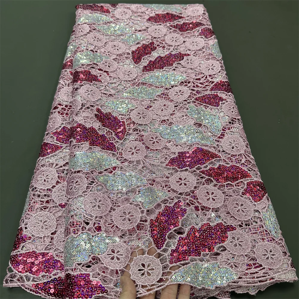 African Luxury Beaded Tulle Lace Fabric 2024 Nigerian Handmade Heavy Sequins Lace Fabric Fro Bridal Wedding Dress Party Sewing