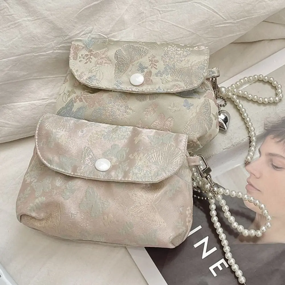 

Embroidery Button Coin Purse Pearl Keyring Lightweight Small Lipstick Bag Butterfly Sweet Chinese Style Storage Bag Outdoor