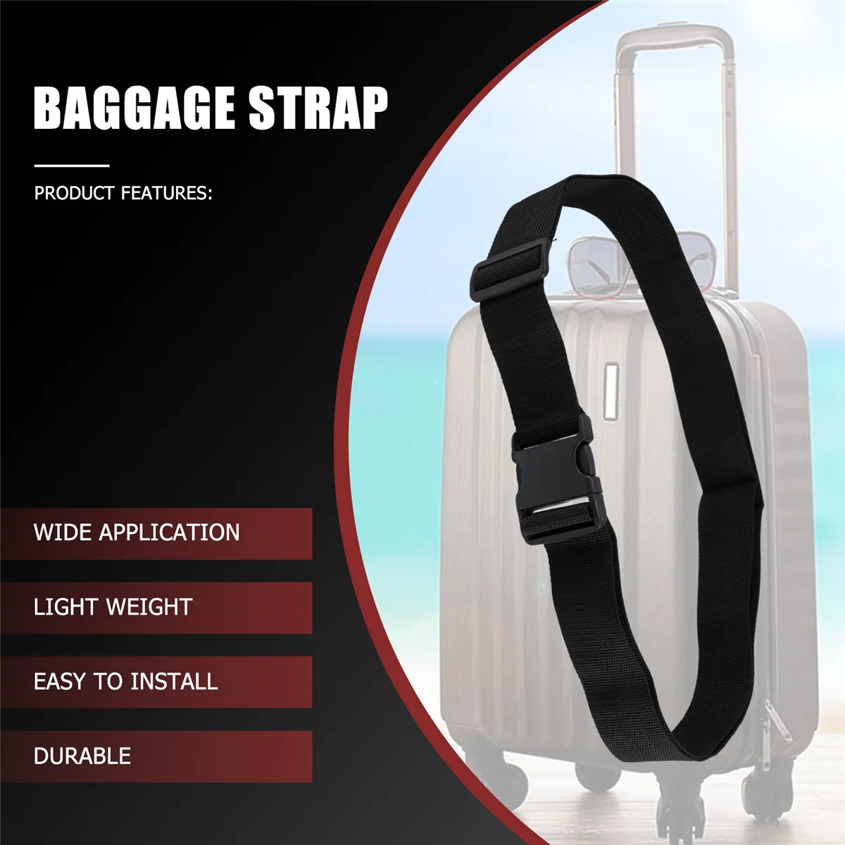 FZFZ 荷物ベルト ストラップ ベルト コード ロープ ブラック スーツケース トラベルバッグ用 2M