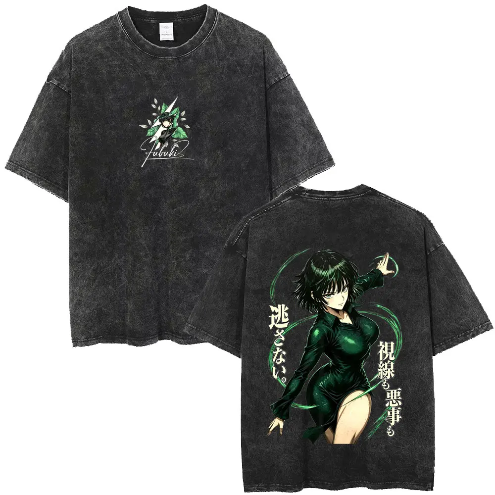 Washed Vintage Anime One Punch Man Fubuki Graphic T-shirt Manga Harajuku Cosplay T Shirt Men Women Fashion High Quality T-shirts