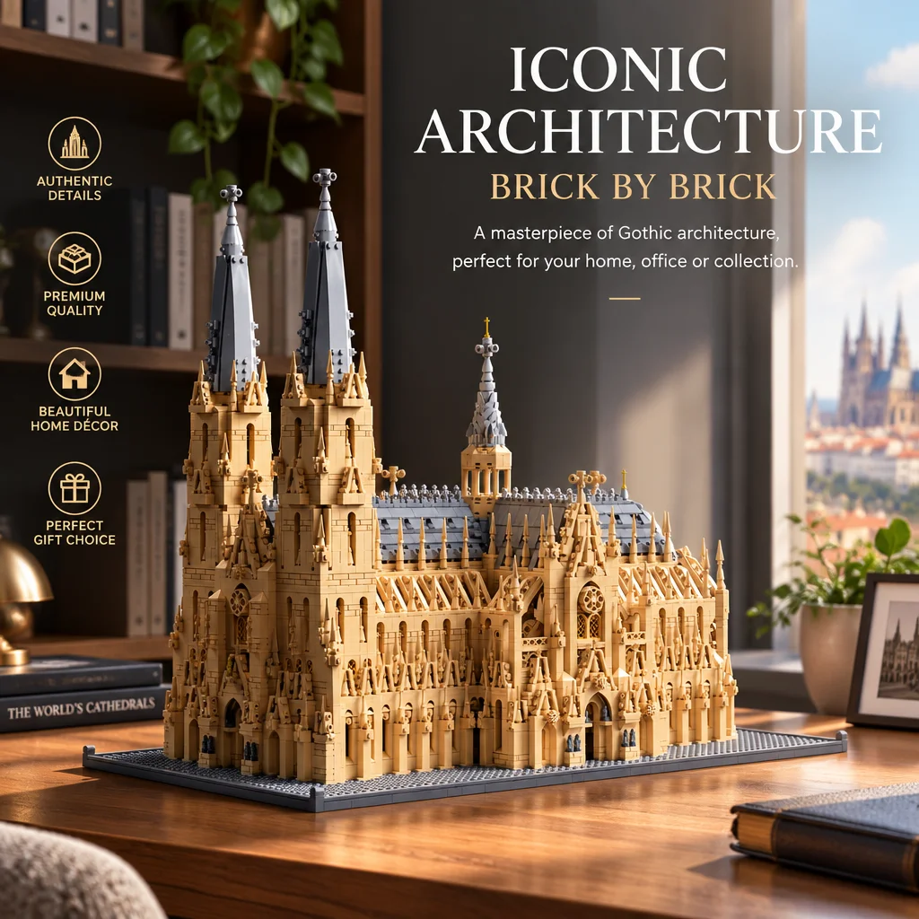 Image of 6028Pcs Kölner Dom Klemmbausteine Bausatz, Gotische Kathedrale Modulares Architekturmodell, Berühmtes deutsches Wahrzeichen, Sammlerstück Baustein Spielzeug, Geschenk für Architekturliebhaber