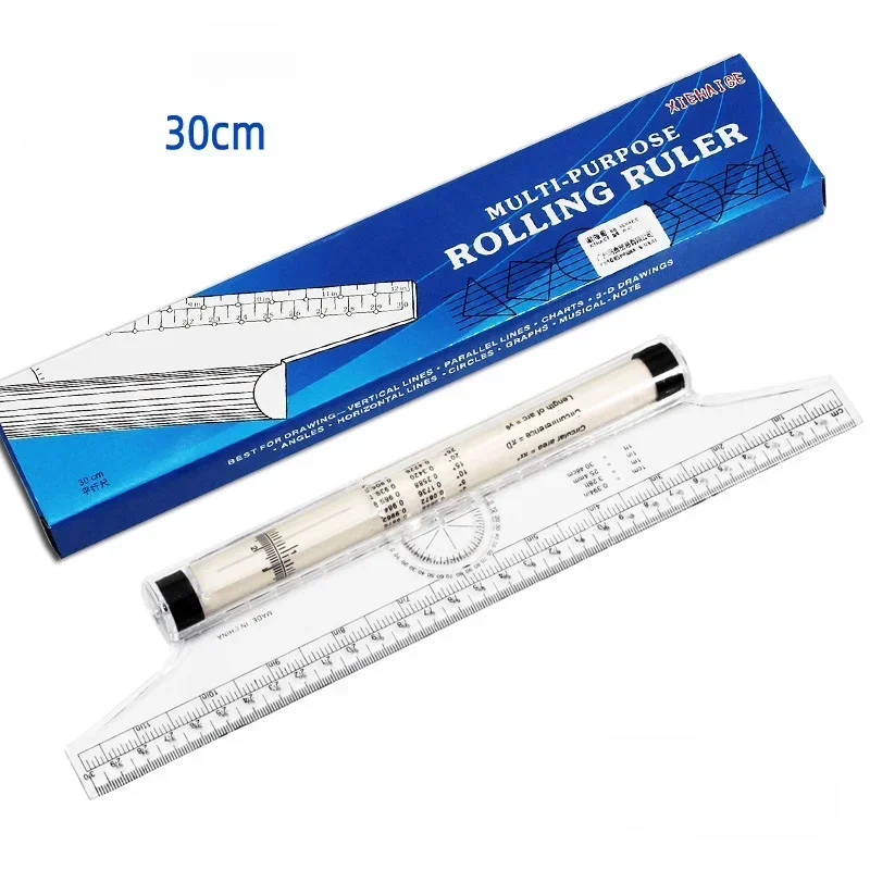 2pcs Angles Line Ruler 15cm 30cm Multi-Function Drawing Tool Roll Draw Ruler Metric Rolling Ruler Clear Parallel Rolling Ruler