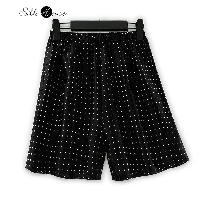 

Женская повседневная летняя одежда без сращивания, свободные шорты из 100% натурального шелкового атласа, универсальные шорты в горошек