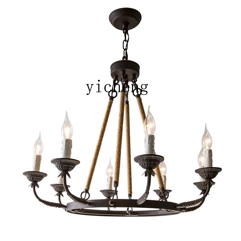 

ZF Chandelier Wrought Iron Dining-Room Lamp Vintage Industrial Minimalist Creative Candle Cafe