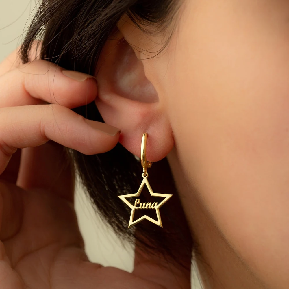 

Custom Name Pentagon Heart, Star Earrings Stainless Steel Earrings Beautiful Jewelry for Girlfriend