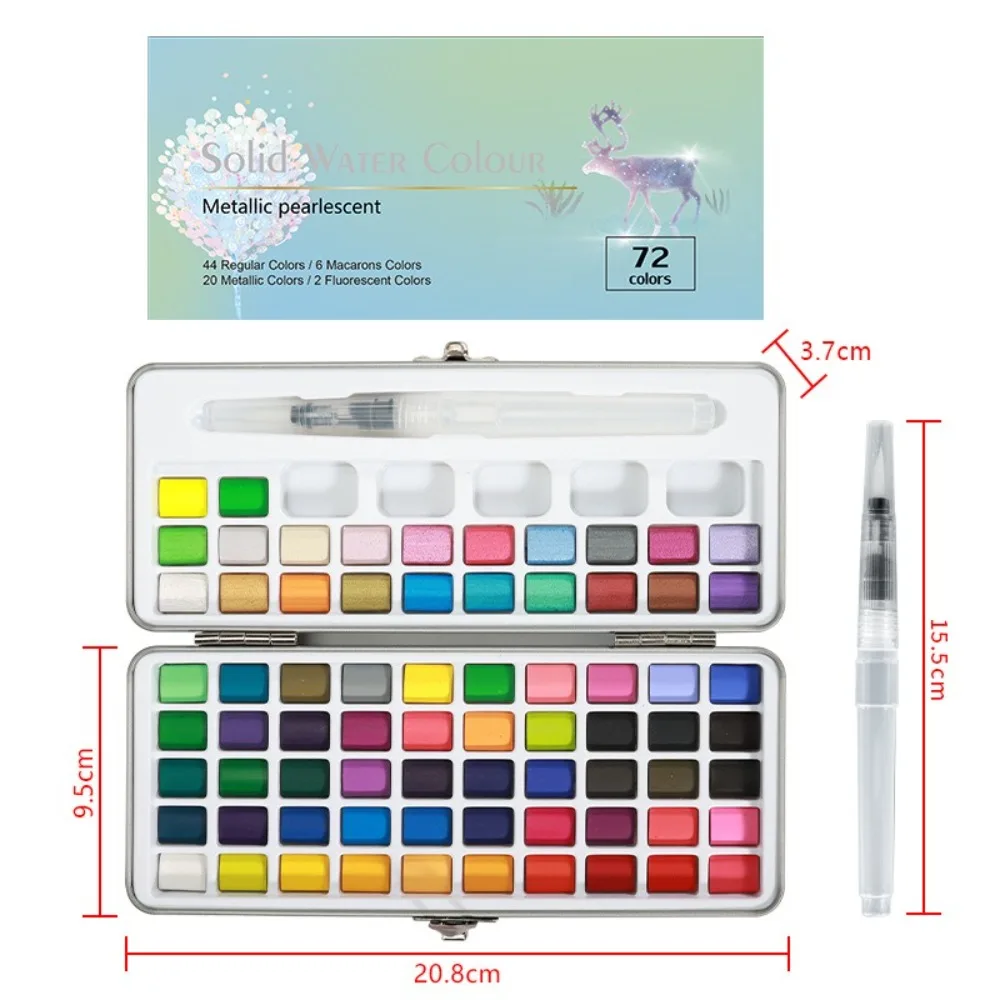 50/72Colors Watercolor Paint Set Mini-portable with Carrying Case Palette Set Washable Lightfastness Solid Watercolor Pigment