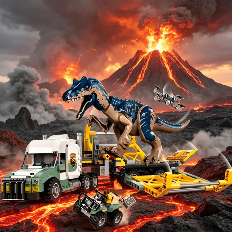 

Dinosaur Series Dinosaur Missions Allosaurus MOC sets Transport Truck Children's Dinosaur World Park Toys 76966 Christmas gift