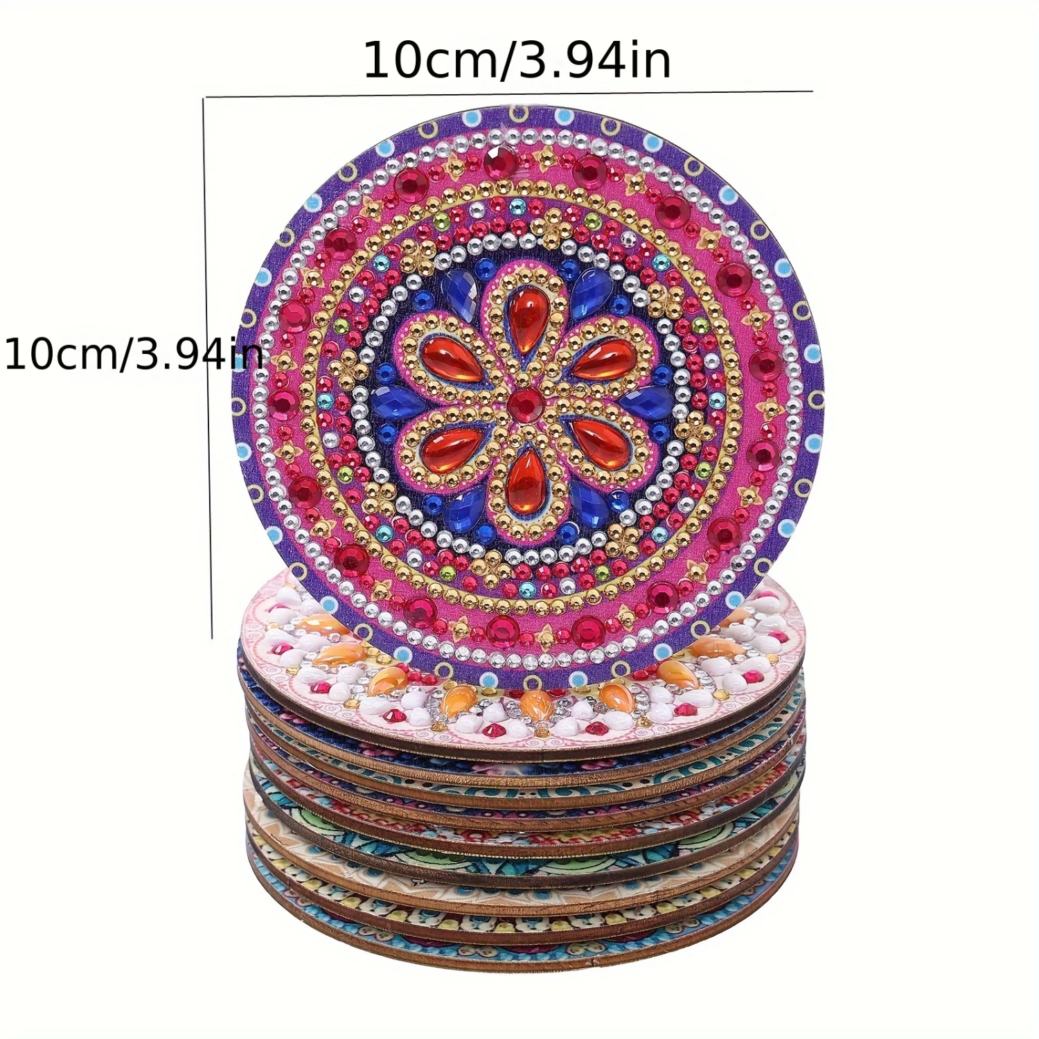 20pcs Mandora Pattern DIY  Art Painting Wooden Coasters, With Holder, Arts And Crafts, Gifts, 10*10cm/3.94*3.94in Ciment blanc