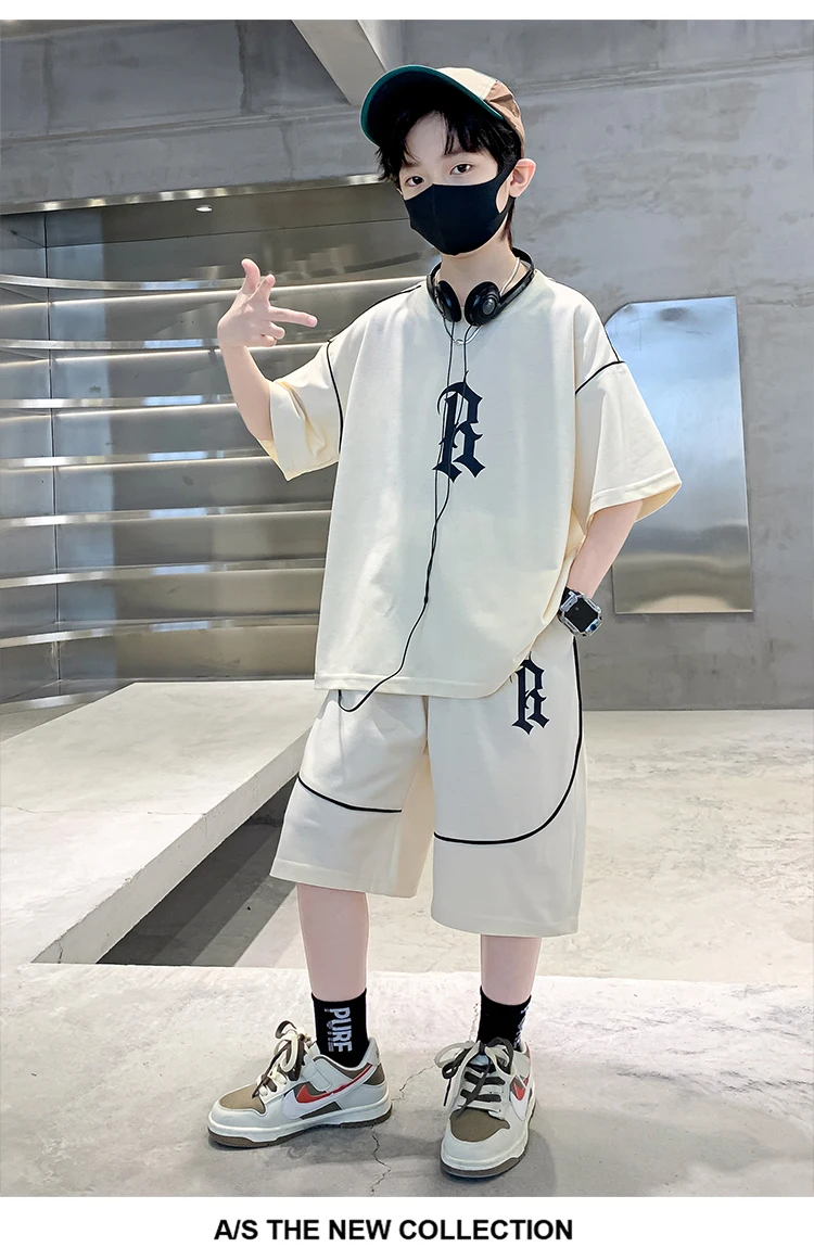 Heißer Verkauf: Sommer-Bekleidungsset für Teenager-Jungen – T-Shirt, Shorts, Kostüm-Anzug, Kinder-Mode-Streetwear-Outfit, Teenager-Kinder-Trainingsanzug mit Schriftzug – Detail 8