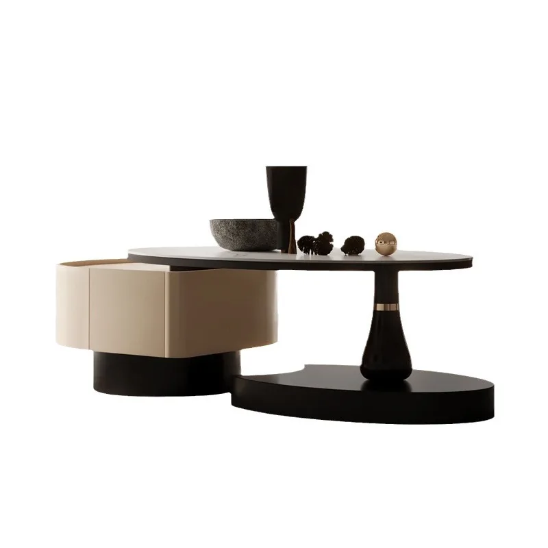 

Modern, light luxury, rock slab, coffee table, small apartment, living room, household, simple, oval, creative, solid wood