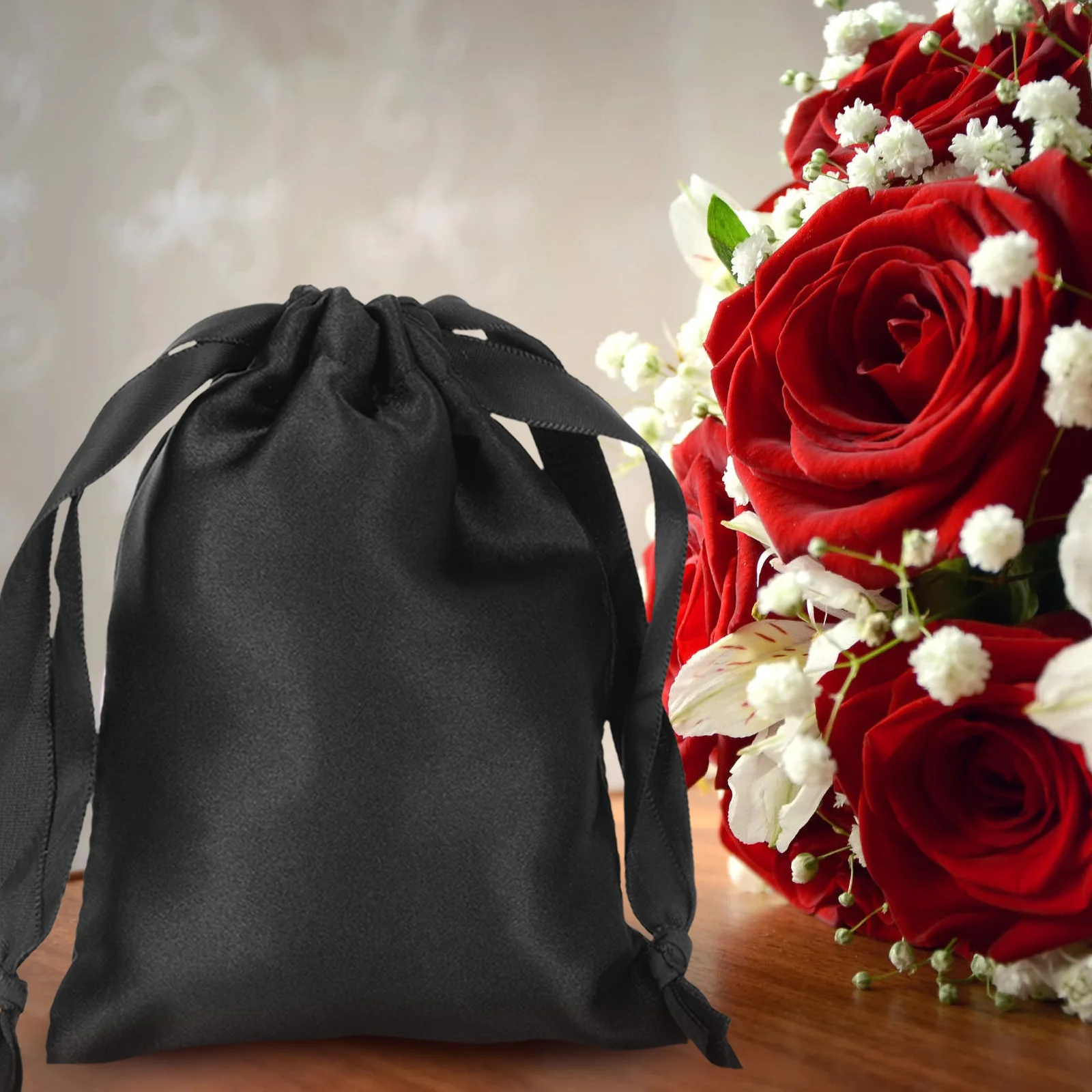 

10 Pcs Satin Bags With Drawstring Small Storage Bag for Jewelry Travel Black Present Bags Gift Eye Mask Packaging
