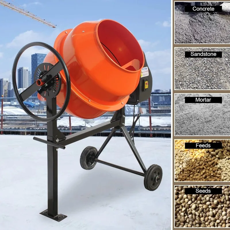 5.0 Cu. FT Concrete Mixer, Electric Cement Mixer Machine for Stucco with Wheel and Stand，home.