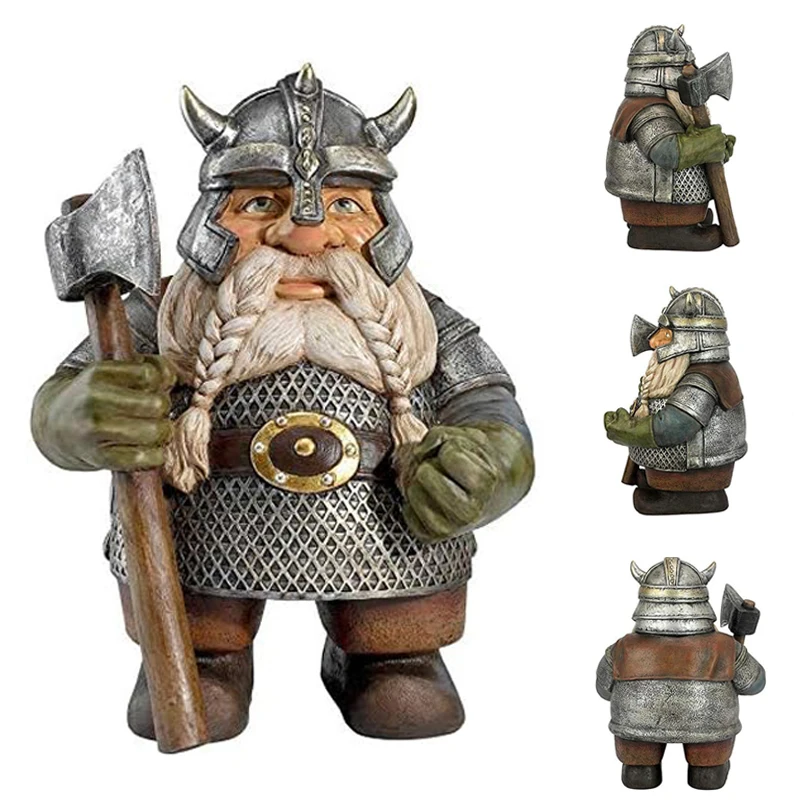 1pc Viking Gnome Dwarf Statue Resin Craft Garden Sculpture for Garden Yard Art  Outdoor Statue Yard Lawn Decoration ﻿